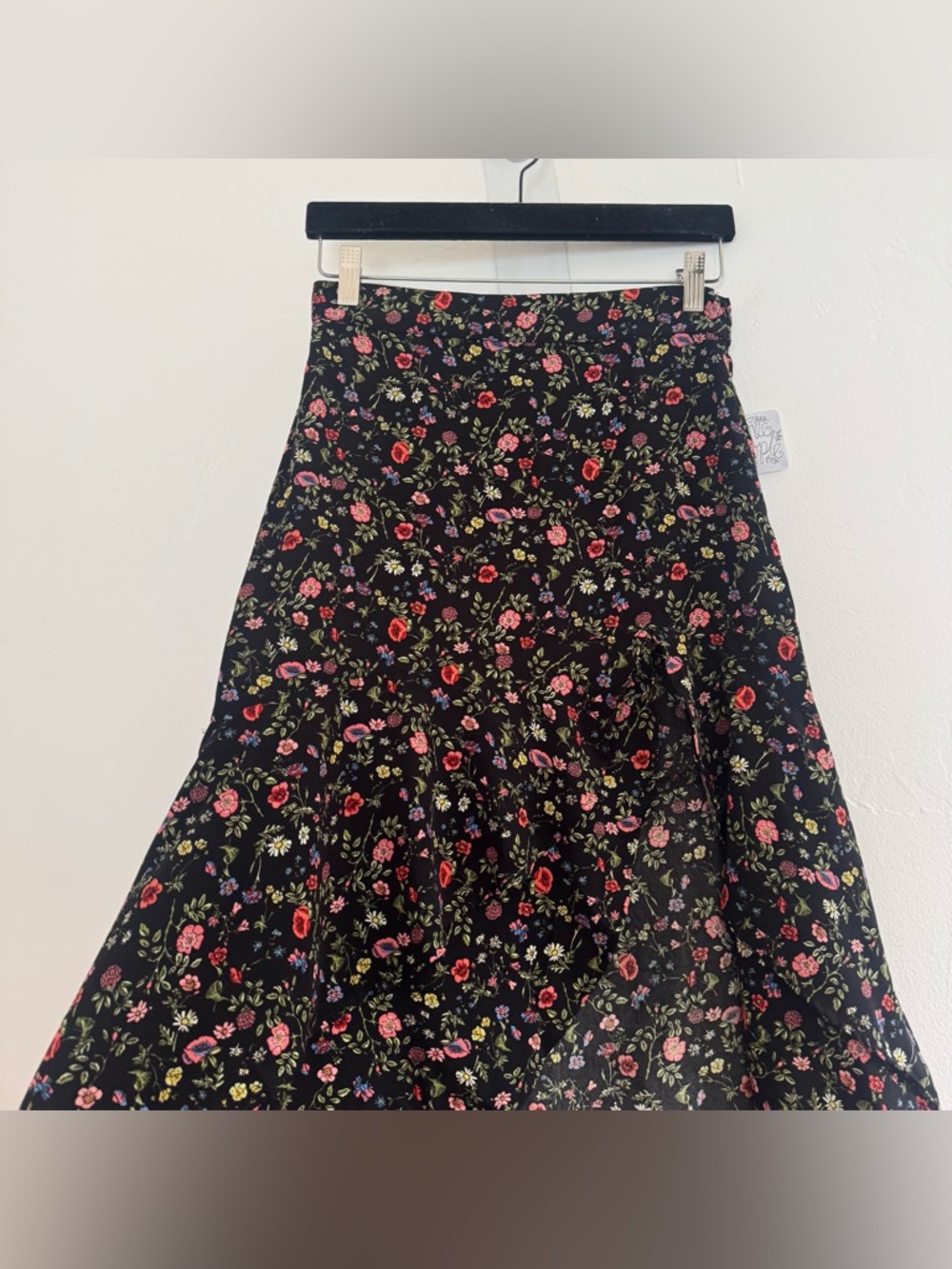 NWT Free People Flynn Skye Nadia Asymmetrical Skirt Midi High Slit Black Floral - Picture 4 of 13